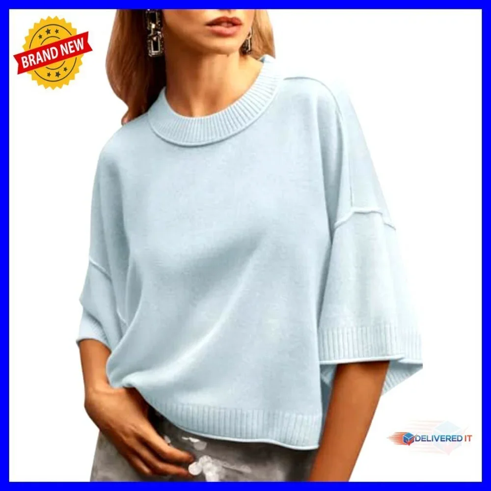 Oversized Cropped Sweater Lightweight Knit Top Casual Summer Crewneck Y2K